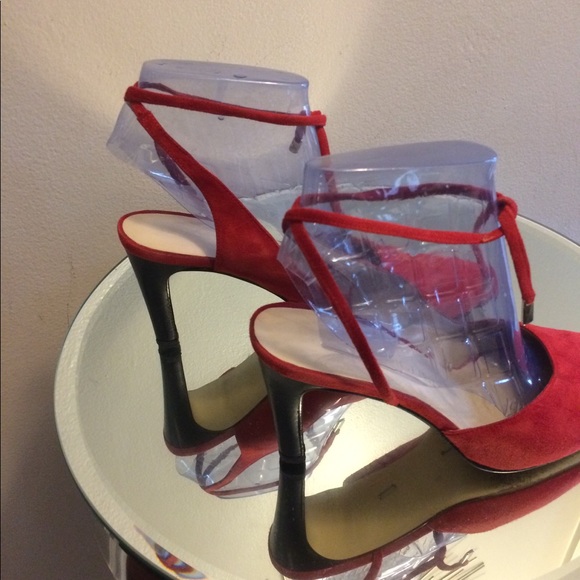 ENZO ANGIOLINI Red Suede Ankle Tie Pumps - Picture 2 of 4